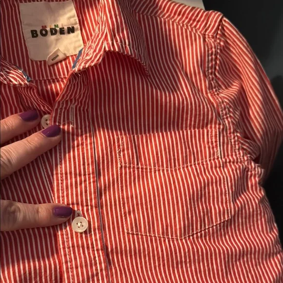 Boden Kids Red Striped Shirt - Picture 4 of 5